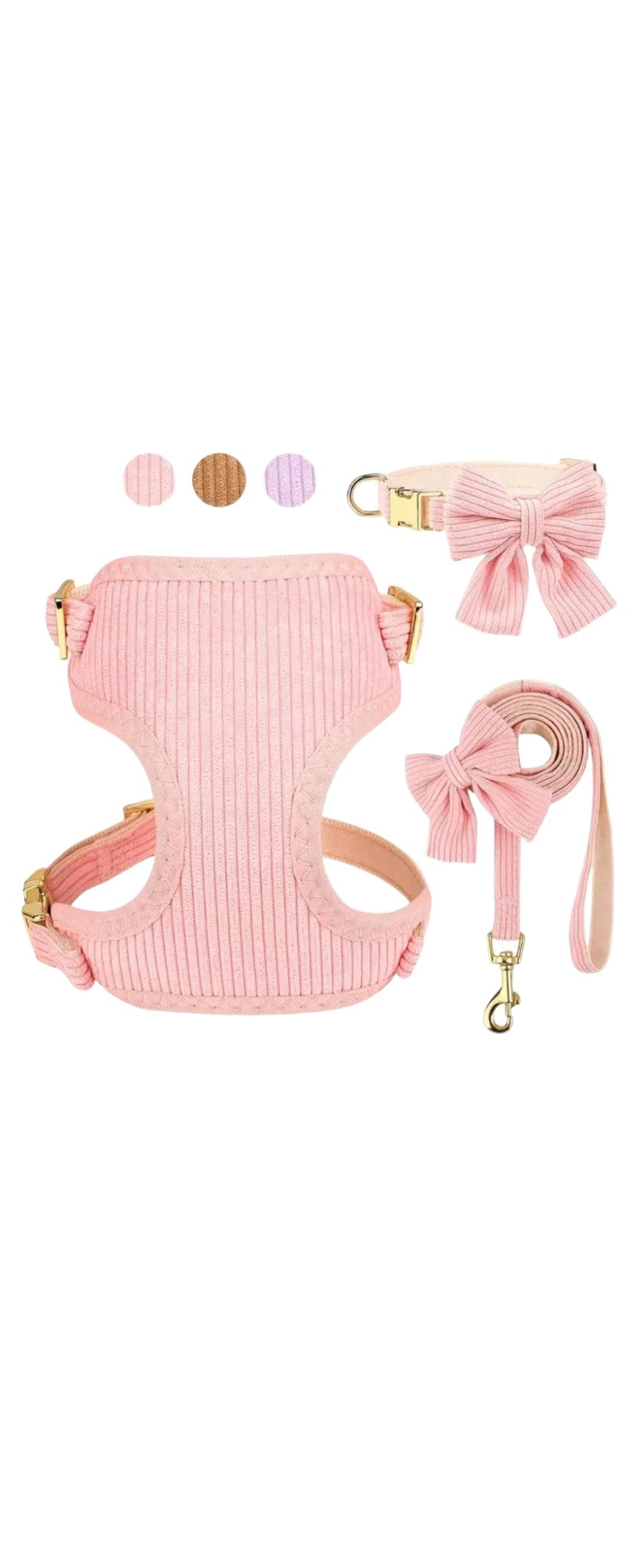 Soft Dog Harness, Lead, Collar & Bow Lilac M