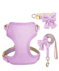 Soft Dog Harness, Lead, Collar & Bow Lilac M